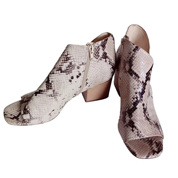 Fergalicious Volume Booties Size 10 Open Toe  Python Print Ankle Boots Open Side - Picture 1 of 11